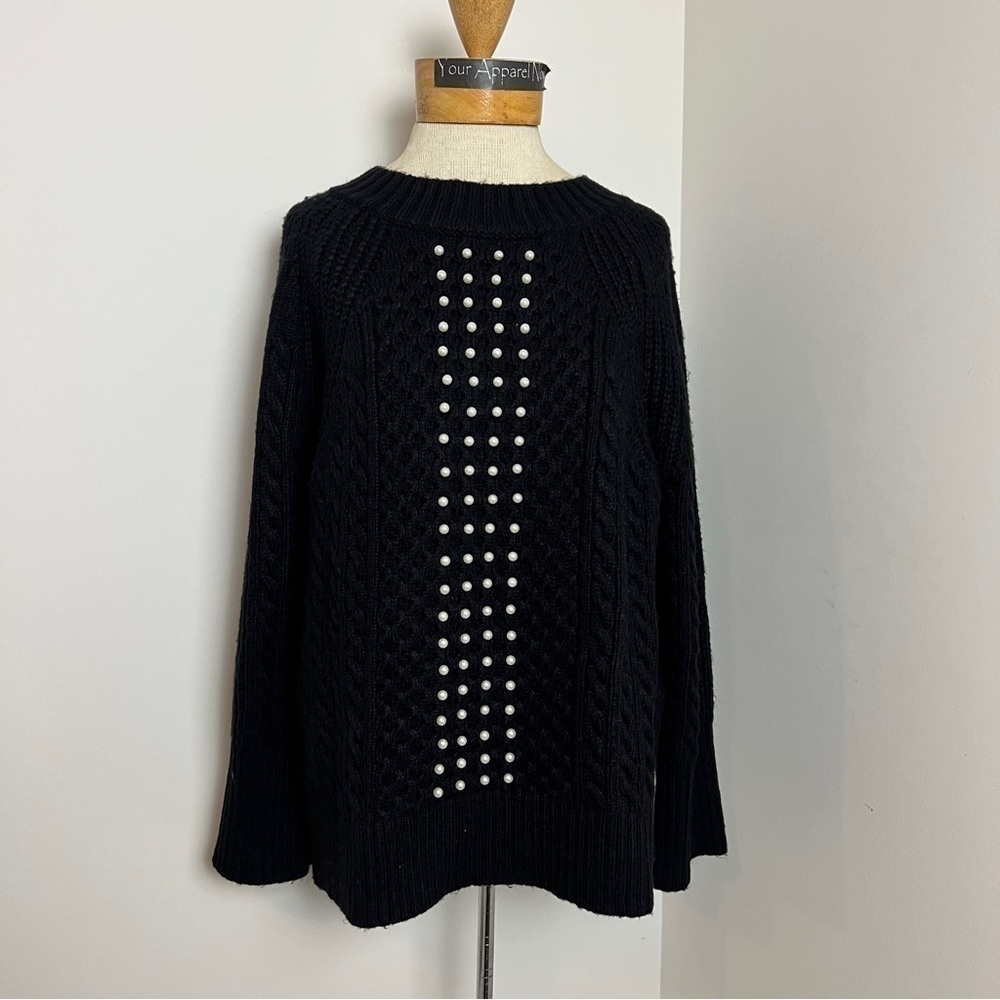 Soft Surroundings Black Knit Pearl Design Long Sleeve Sweater size XS